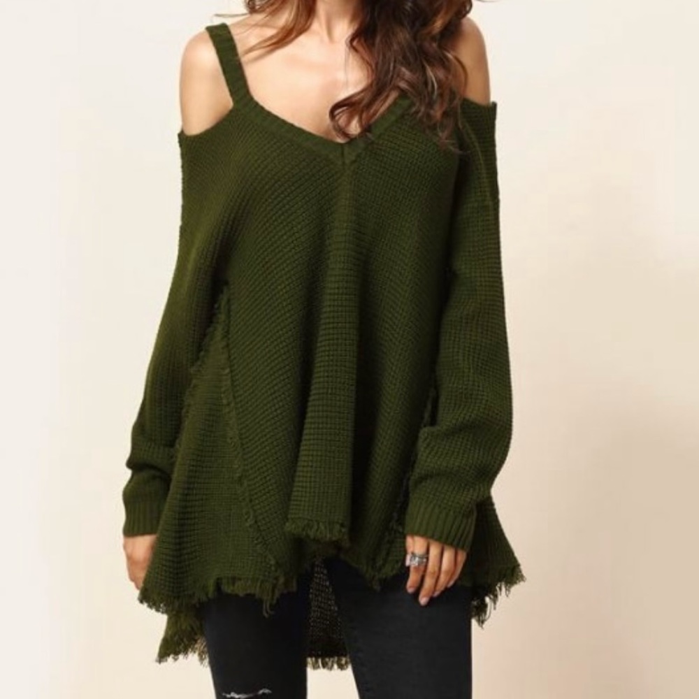 Fringe Cold Shoulder Sweater